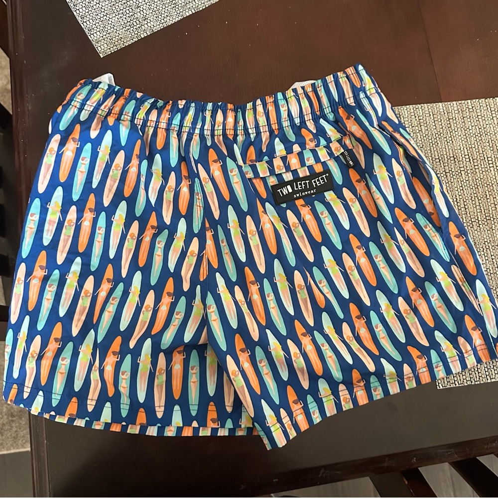 Two Left Feet Men's Blue Surfboard Swim Trunks